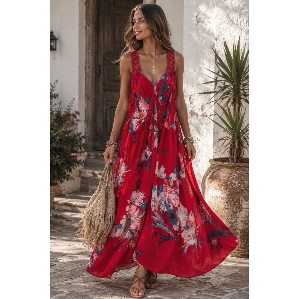 Jaase Red Floral Maxi Dress